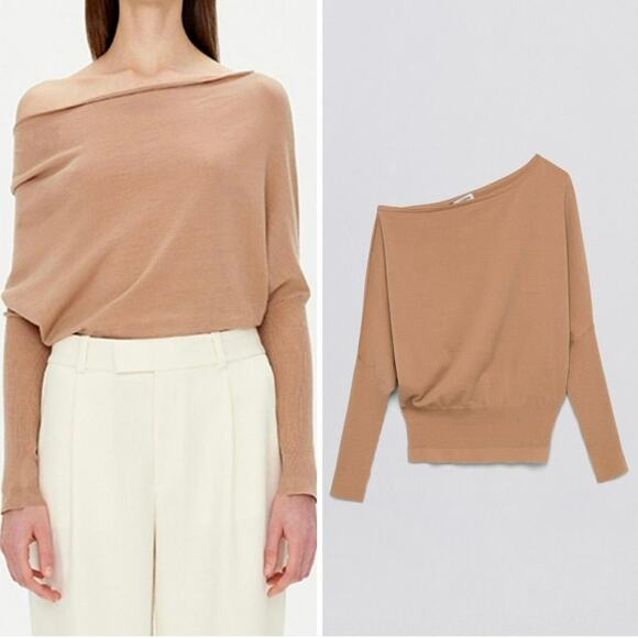 NWT Simkhai Lavina Off Shoulder Sweater in Camel - Picture 1 of 8